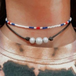 Red white & blue choker boho seed bead choker